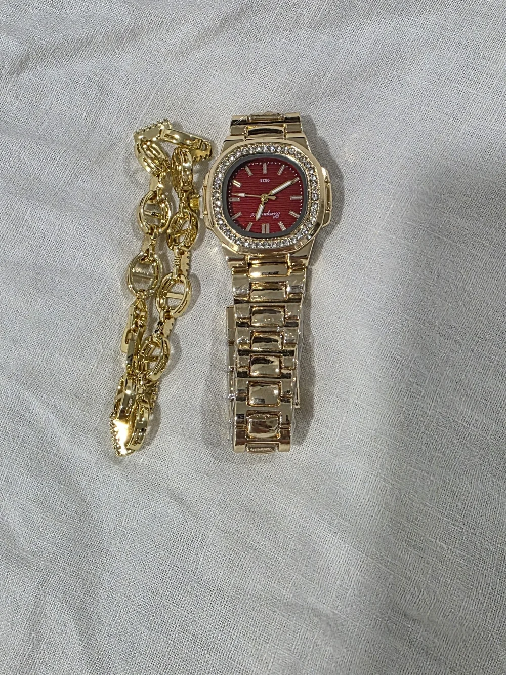 Gold-Tone Women's Watch with Red Dial